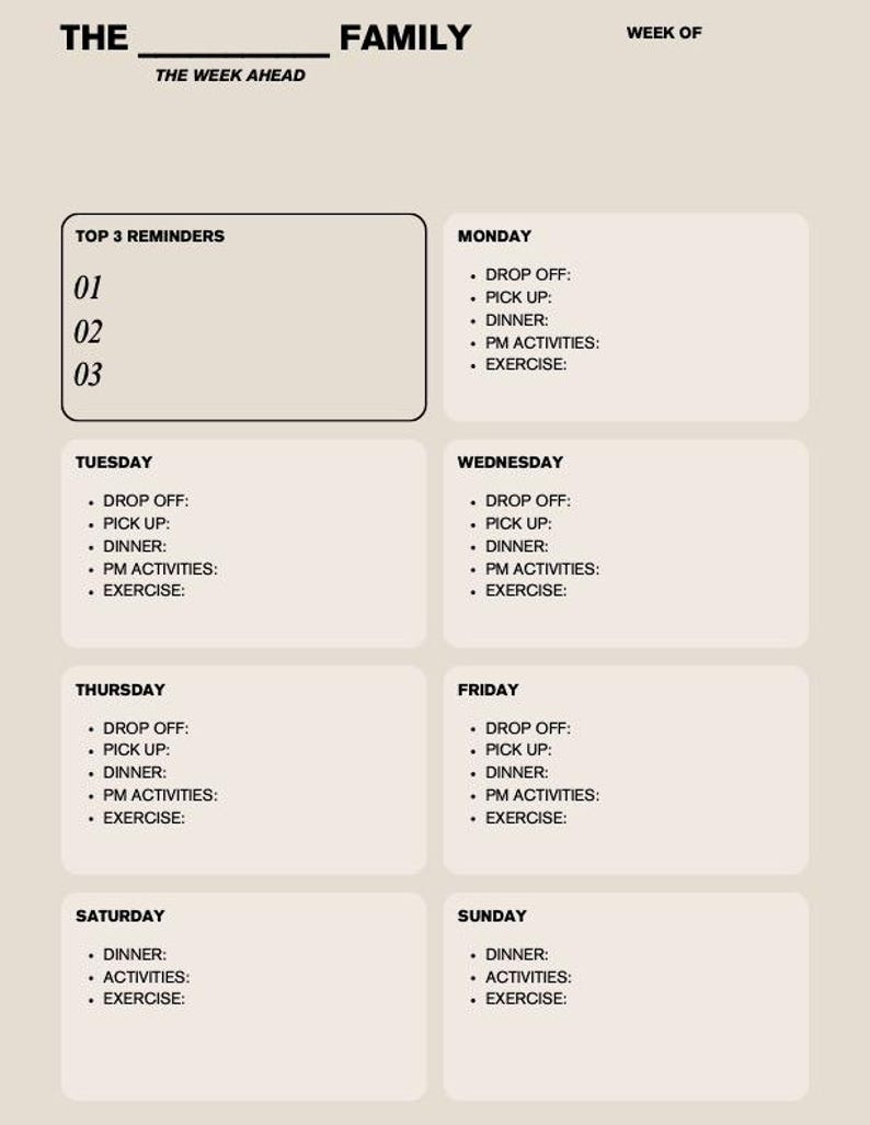 Weekly Heading Family Weekly Planner Printable | Organize Family Schedule | Minimalist ...