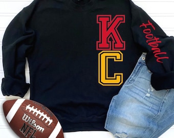 KC Football Sleeve Sweatshirt, Chiefs Sweatshirt, Kansas City Football Sweatshirt