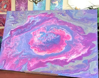 PORTAIL DE FLAMME VIOLET ~ Art acrylique fluide avec coeur, transmissions énergétiques canalisées de la fréquence de la lumière, 30 x 30 cm