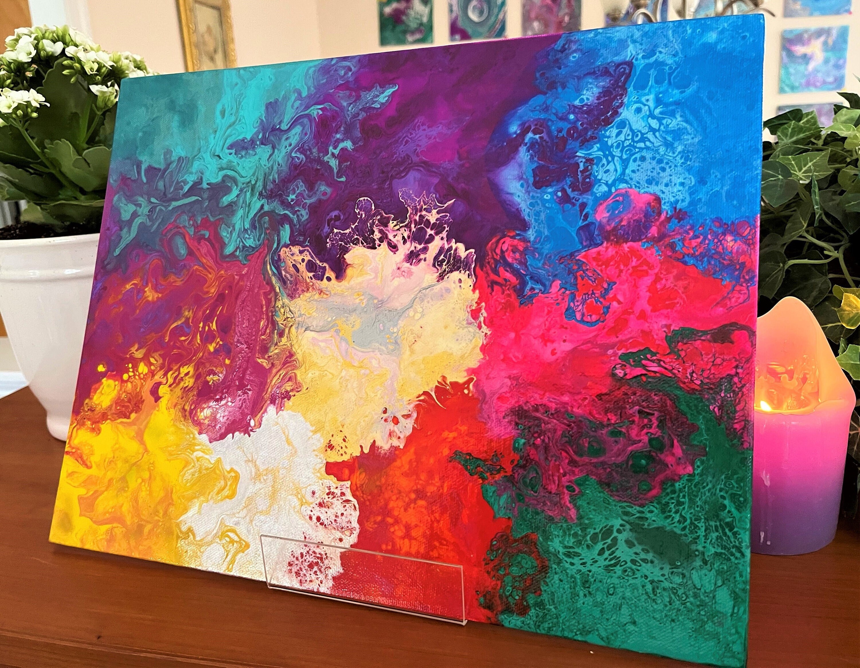 IKONART Holographic Rainbow Pastel Acrylic Pour Painting for