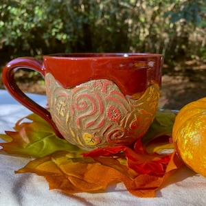 16oz Stoneware Autumn Leaf Sgraffito Mug