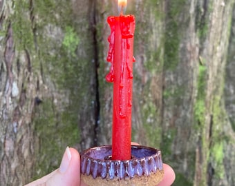 Mini Wheel-Thrown Dual Candle Holder- Amethyst