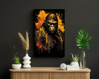 Gorilla Wall Art, Gorilla Print, Gorilla Head Painting, Gorillas Canvas Print, Funny Gorilla Lover Gift