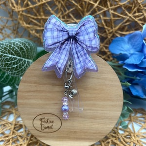 Purple bow badge reel, Purple badge reel, Bow badge reel, spring badge reel, glittery badge reel, girly badge holder, purple ID holder