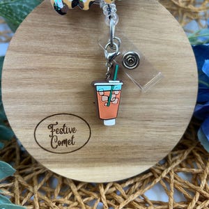 Iced coffee cup badge reel charm, badge reel charm, badge reel accessories, coffee badge reel charm, coffee charm, cute charms