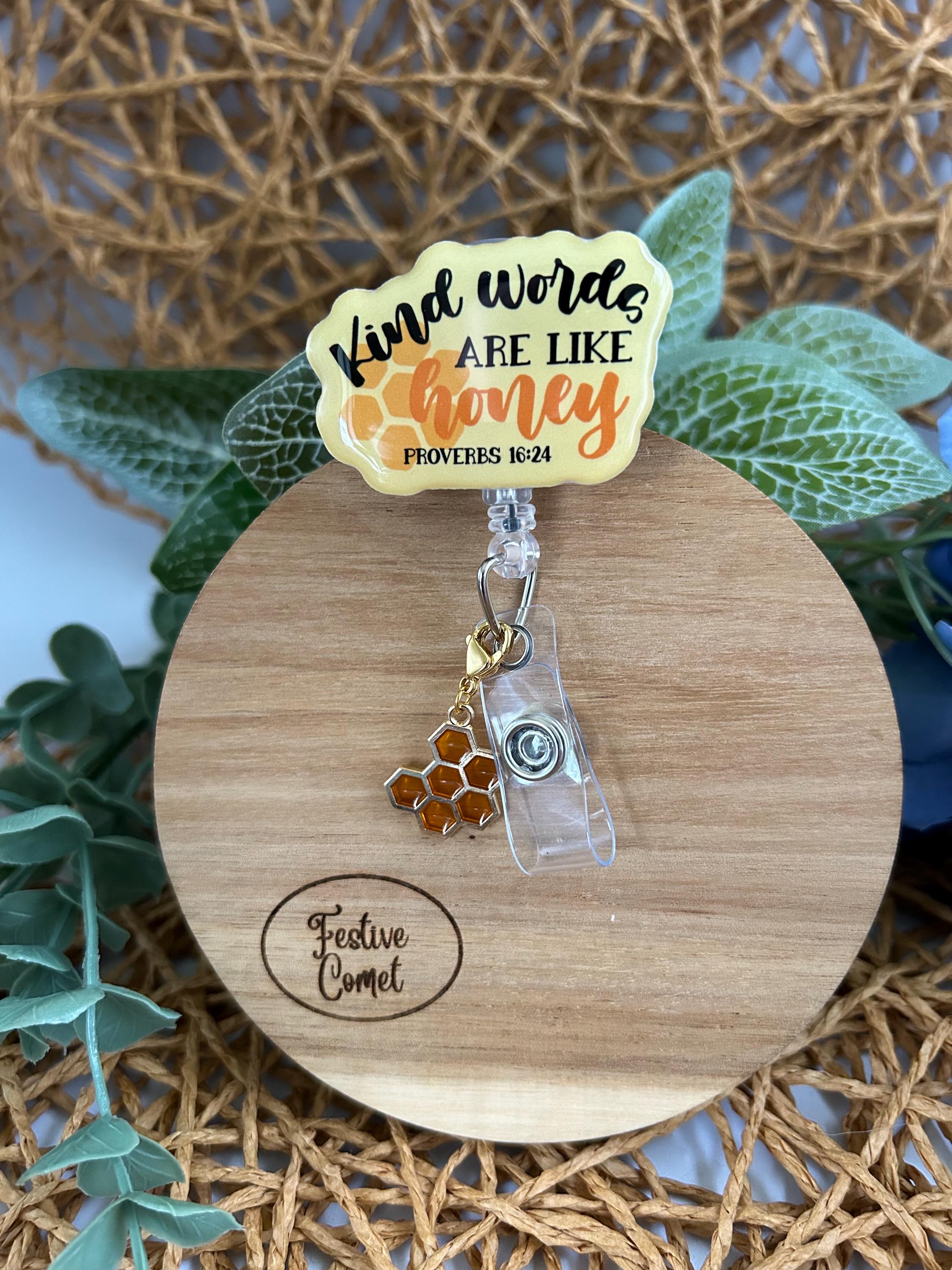 Jesus badge reel, kind words are like honey, Bible badge reel, Christian badge reel, cute badge reel, cheery badge, Christian teacher gift