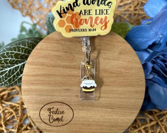 Jesus badge reel, kind words are like honey, Bible badge reel, Christian badge reel, cute badge reel, cheery badge, Christian teacher gift
