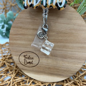 Ice cube badge reel charm, iced coffee badge reel charm, food charm, zipper pull, cute charms, cute badge reel accessories, kawaii charm