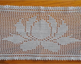 Gray Lilac Lotus Flower Filet Doily Runner, 19.5" x 10.25" (3)