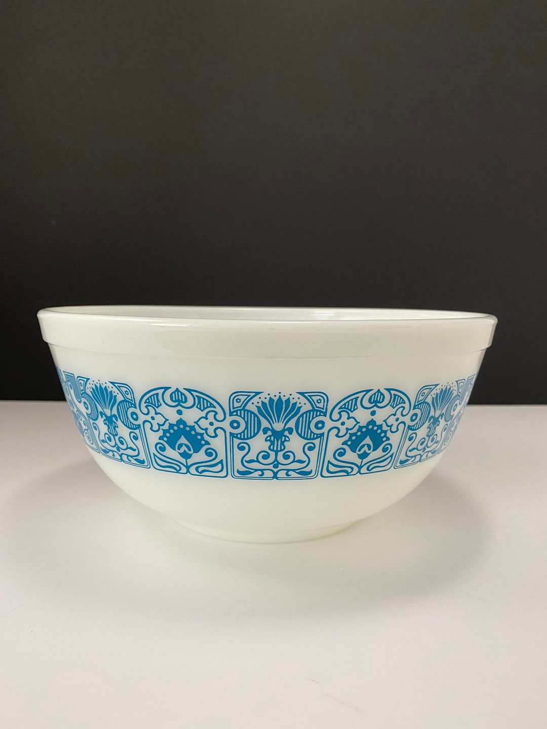 Vintage Pyrex #403 HORIZON BLUE Turquoise on White 2-1/2 QT Mixing Bowl ...