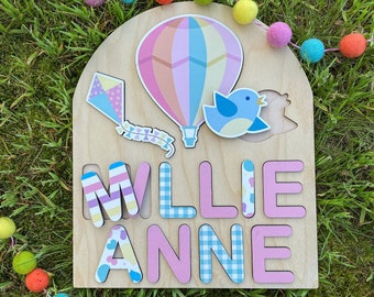 Hot Air Balloon Theme Wooden Name Puzzle | Personalized Name Puzzle | Wooden Name Puzzle | Personalized Gift for Kids