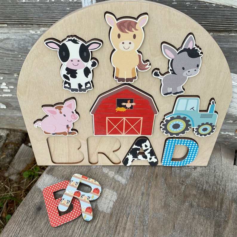 Farm Theme Wooden Name Puzzle Personalized Name Puzzle Wooden Name Puzzle Personalized Gift for Kids image 4