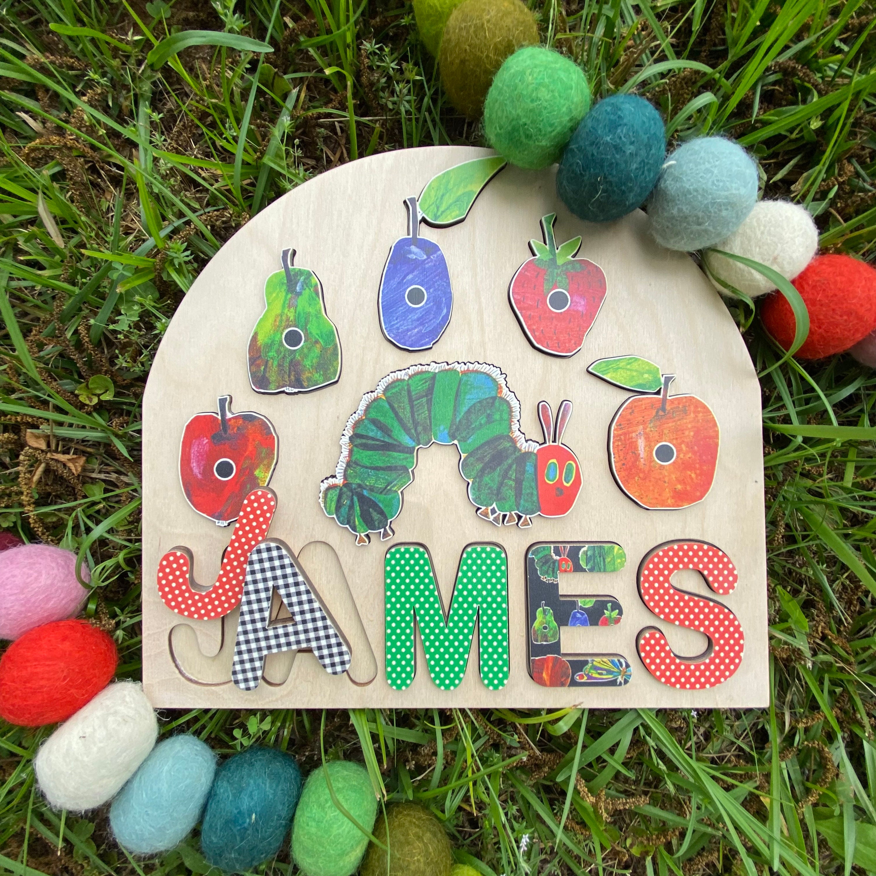 Caterpillar Theme Wooden Name Puzzle Personalized Name Puzzle Wooden Name Puzzle Personalized Gift for Kids