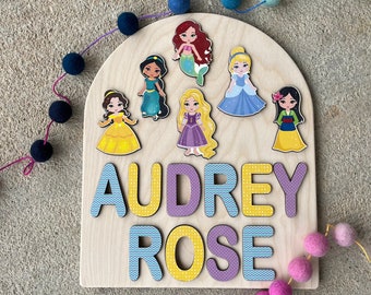 Princess Theme Wooden Name Puzzle | Personalized Name Puzzle | Wooden Name Puzzle | Personalized Gift for Kids