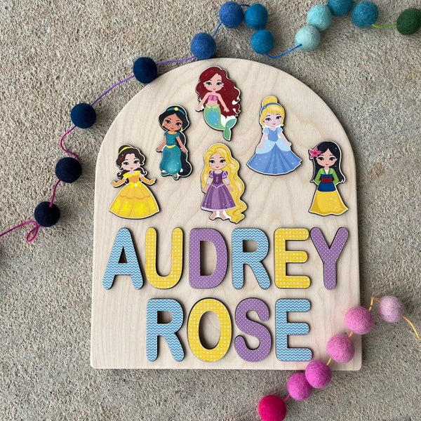 Princess Theme Wooden Name Puzzle | Personalized Name Puzzle | Wooden Name Puzzle | Personalized Gift for Kids