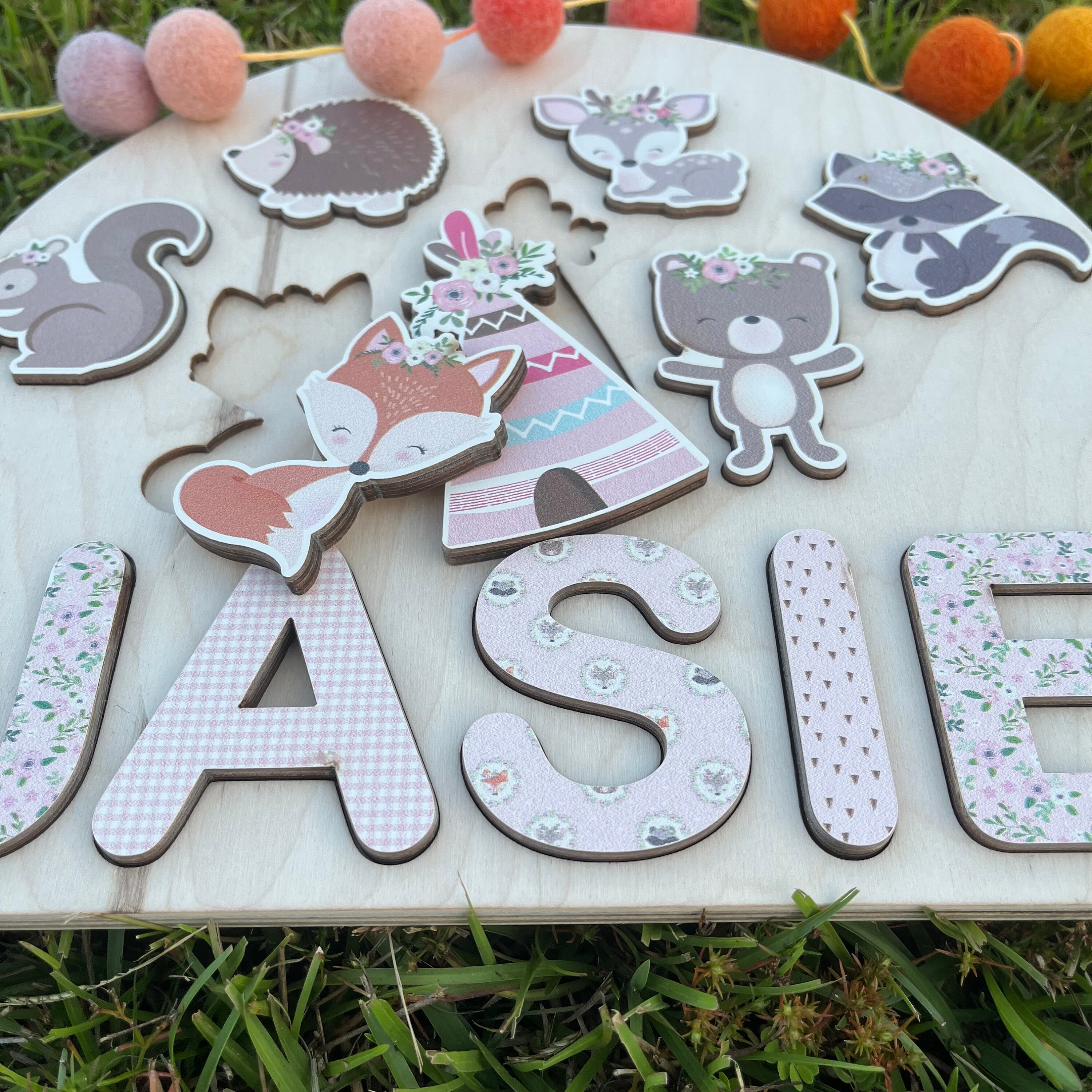 Woodland Animal Theme Wooden Name Puzzle | Personalized Name Puzzle ...