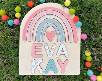 Rainbow Wooden Name Puzzle | Personalized Name Puzzle | Wooden Name Puzzle | Personalized Gift for Kids