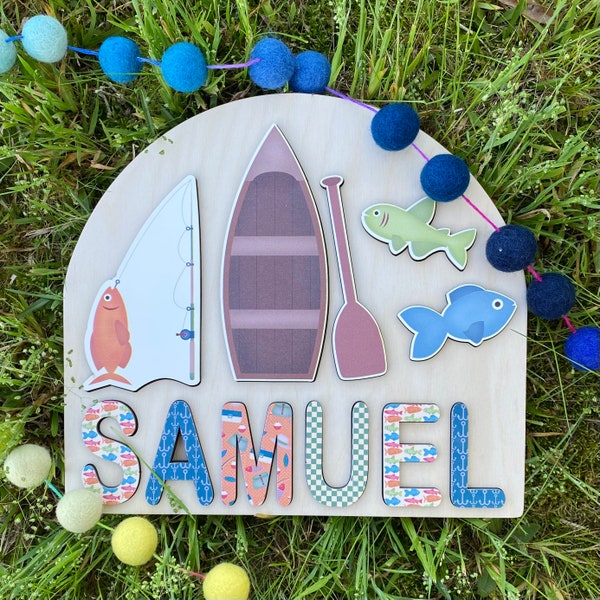 Fishing Theme Wooden Name Puzzle | Personalized Name Puzzle | Wooden Name Puzzle | Personalized Gift for Kids