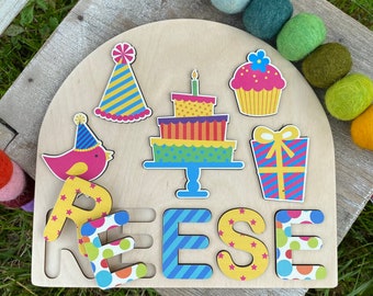 Birthday Theme Wooden Name Puzzle | Personalized Name Puzzle | Wooden Name Puzzle | Personalized Gift for Kids