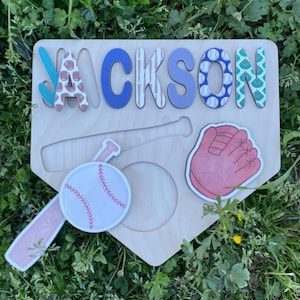 Baseball Theme Wooden Name Puzzle | Personalized Name Puzzle | Wooden Name Puzzle | Personalized Gift for Kids
