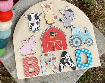 Farm Theme Wooden Name Puzzle | Personalized Name Puzzle | Wooden Name Puzzle | Personalized Gift for Kids