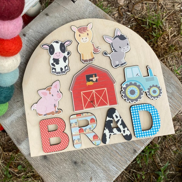 Farm Theme Wooden Name Puzzle | Personalized Name Puzzle | Wooden Name Puzzle | Personalized Gift for Kids