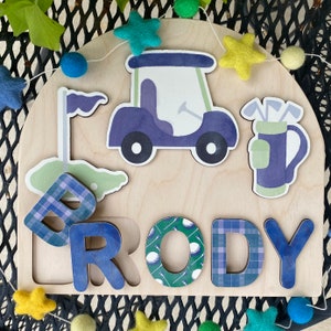 Tema de golf Rompecabezas de nombre de madera / Rompecabezas de nombre personalizado / Rompecabezas de nombre de madera / Regalo personalizado para niños / Envoltura de regalo