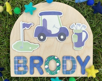 Golf Theme Wooden Name Puzzle | Personalized Name Puzzle | Wooden Name Puzzle | Personalized Gift for Kids