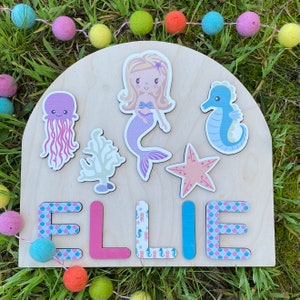 Mermaid Theme Wooden Name Puzzle | Personalized Name Puzzle | Wooden Name Puzzle | Personalized Gift for Kids