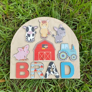 Farm Theme Wooden Name Puzzle Personalized Name Puzzle Wooden Name Puzzle Personalized Gift for Kids image 3