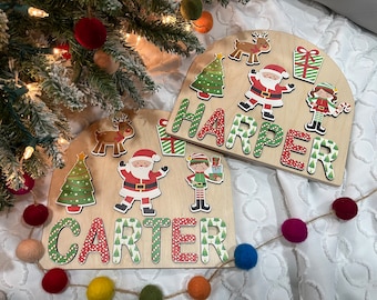 Santa and Elf Theme Wooden Name Puzzle | Personalized Name Puzzle | Wooden Name Puzzle | Personalized Gift for Kids