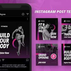 4 Professional Gradient Fitness Instagram Post Templates