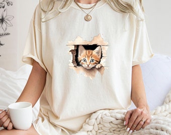 Comfort Colors® Peeking Cat  Shirt, Peek-A-Boo Cat Pocket Shirt, Kitty Tee, Cute Kitten Face Shirt, Funny Cat Tee, Gift For Cats Lover