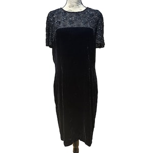 Talbots Vintage Velvet Midi Dress Black Beaded Sequins Cocktail Women&#39;s Sz 14