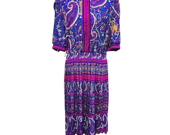 Lady Carol Petites of New York Vintage Paisley Floral Midi Dress Size 14