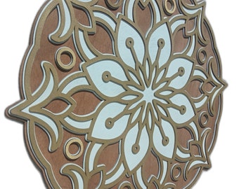 Wooden Mandala Gold Flower, Yoga Wall Ornaments, Wood Wall Decor