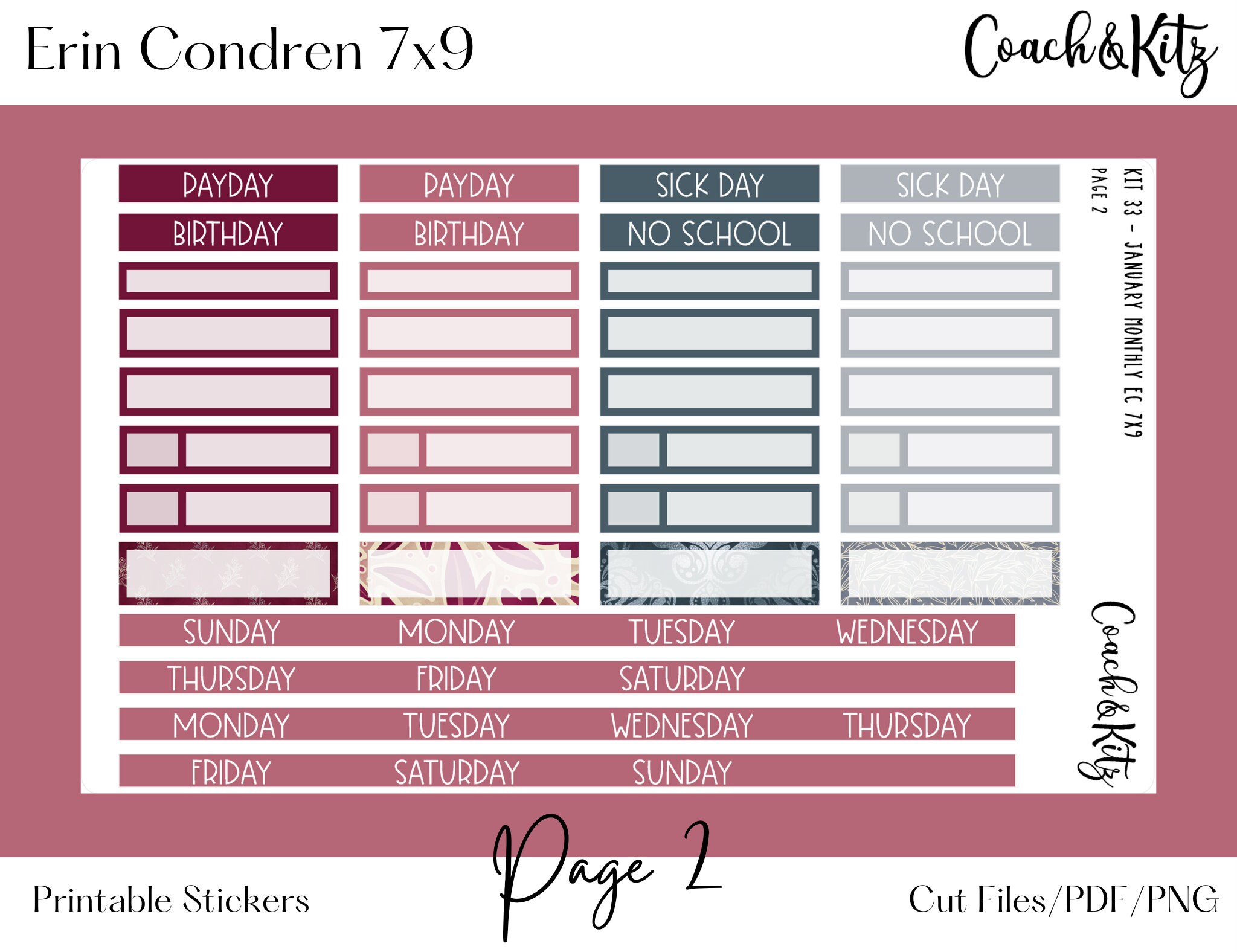 Kit 33 Erin Condren 7x9 January Monthly Printable Planner Stickers ...