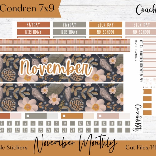 NOVEMBER Sticker Kit ECLP Printable Monthly Planner Stickers - Etsy