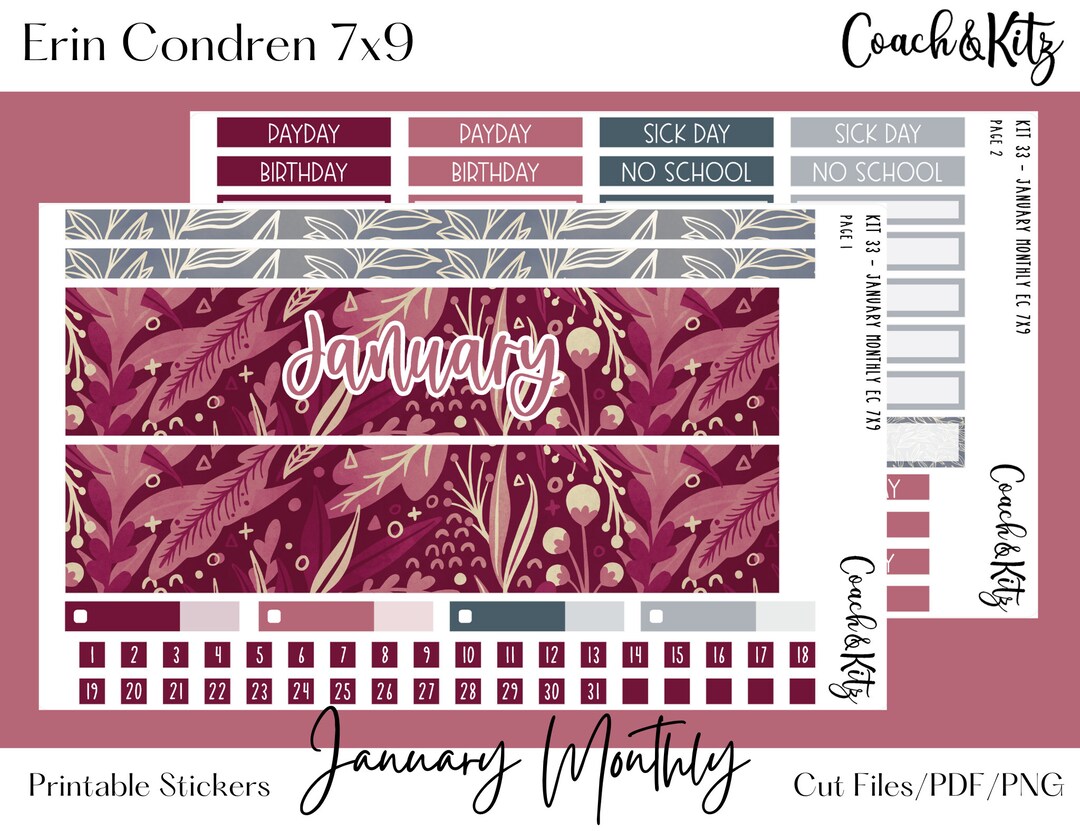 Kit 33 Erin Condren 7x9 January Monthly Printable Planner Stickers ...