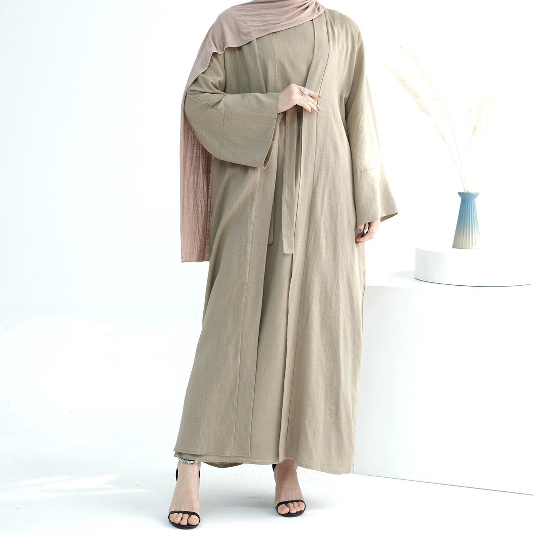Abaya 2024 Linen Dubai Inspired 2PC Abaya Set Eid Ramadan Hijab Maxi ...