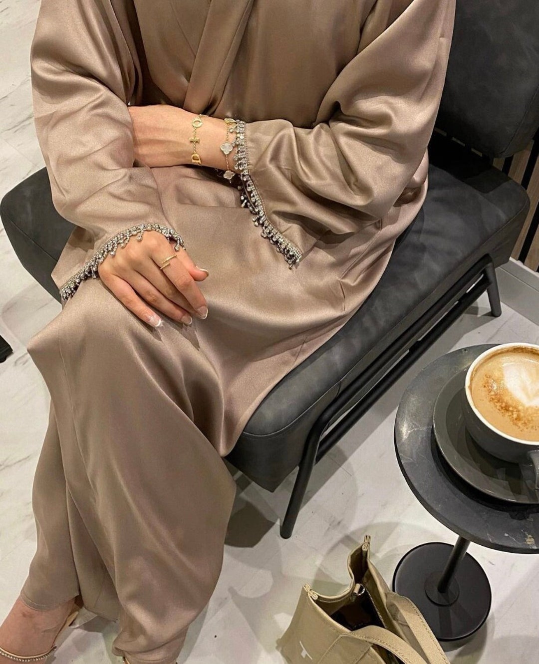 Dubai Abaya with front opening and hidden placket for everyday wear in Color  Sage Green