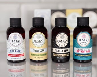 New! 4pk Baker’s Limited Edition Set- Natural Milk Candy, Sweet Corn, Vanilla Bean, Birthday Cake Flavoring extracts for Any recipes (4/2oz)