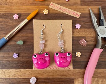 pinke Froschgie Ohrringe / handgemachte rosa Frosch Ohrringe / Polymer Clay Ohrringe / Frosch Ohrringe