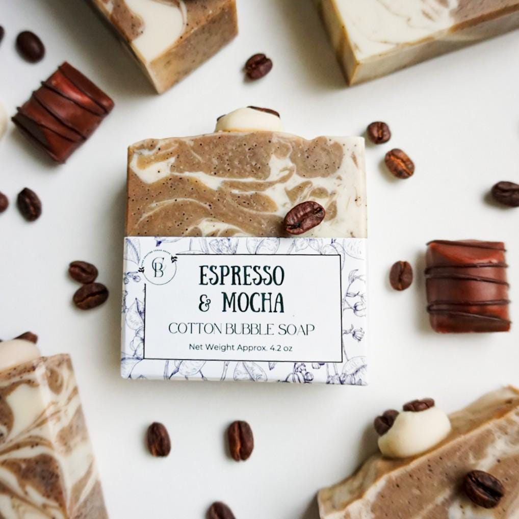 Coffee Soap - Handmade Vegan Bar with Shea Butter and Olive Oil - Plant-Based, Moisturizing, Creamy Lather - Espresso and Mocha Scent