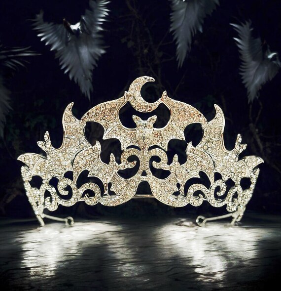 Vampire Bat Crown, Gold crystal crown, Witch crown, Evil queen crown, Goth crown Vampire Bat Crown, Gold crystal crown, Witch crown, Evil  main image 2