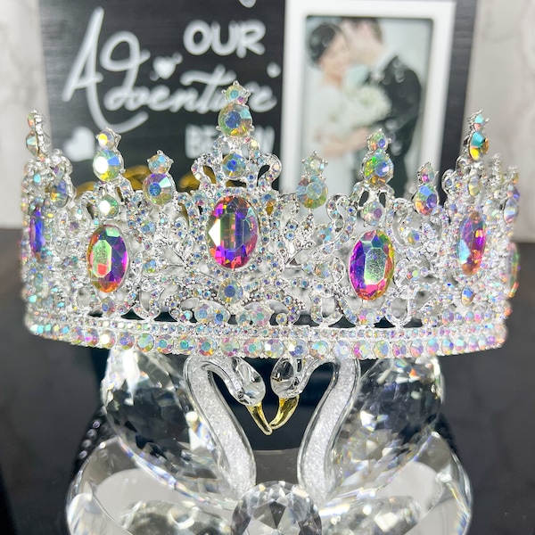 Unisex Silver Round Crown, Royal Crown, Full Crown, Tiara, Pageant Crown, Crown, Crystal Crown, Pageant, Male Crown, Prom Crown, Party Crown