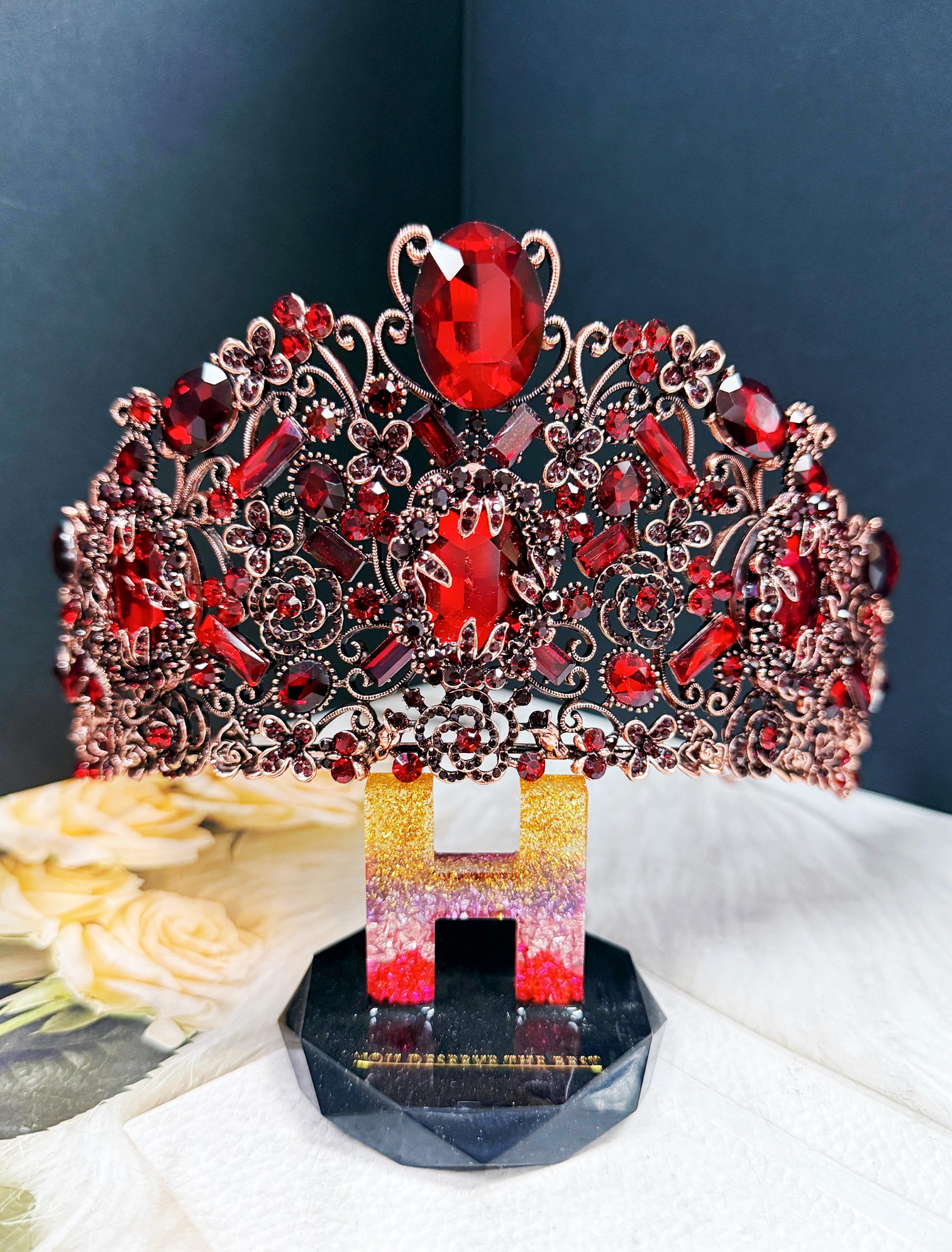 Handmade Burgundy Crystal Crown: Victorian Queen Tiara  display picture 1
