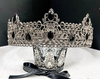 Corona Reale Uomo Con Strass Neri – Altezza 6,6 Cm, Diametro 15 Cm, Per Compleanni, Matrimoni, Cosplay, Halloween