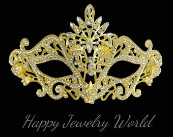 Gold Rhinestone Masquerade Mask: Venetian Mardi Gras Mask
