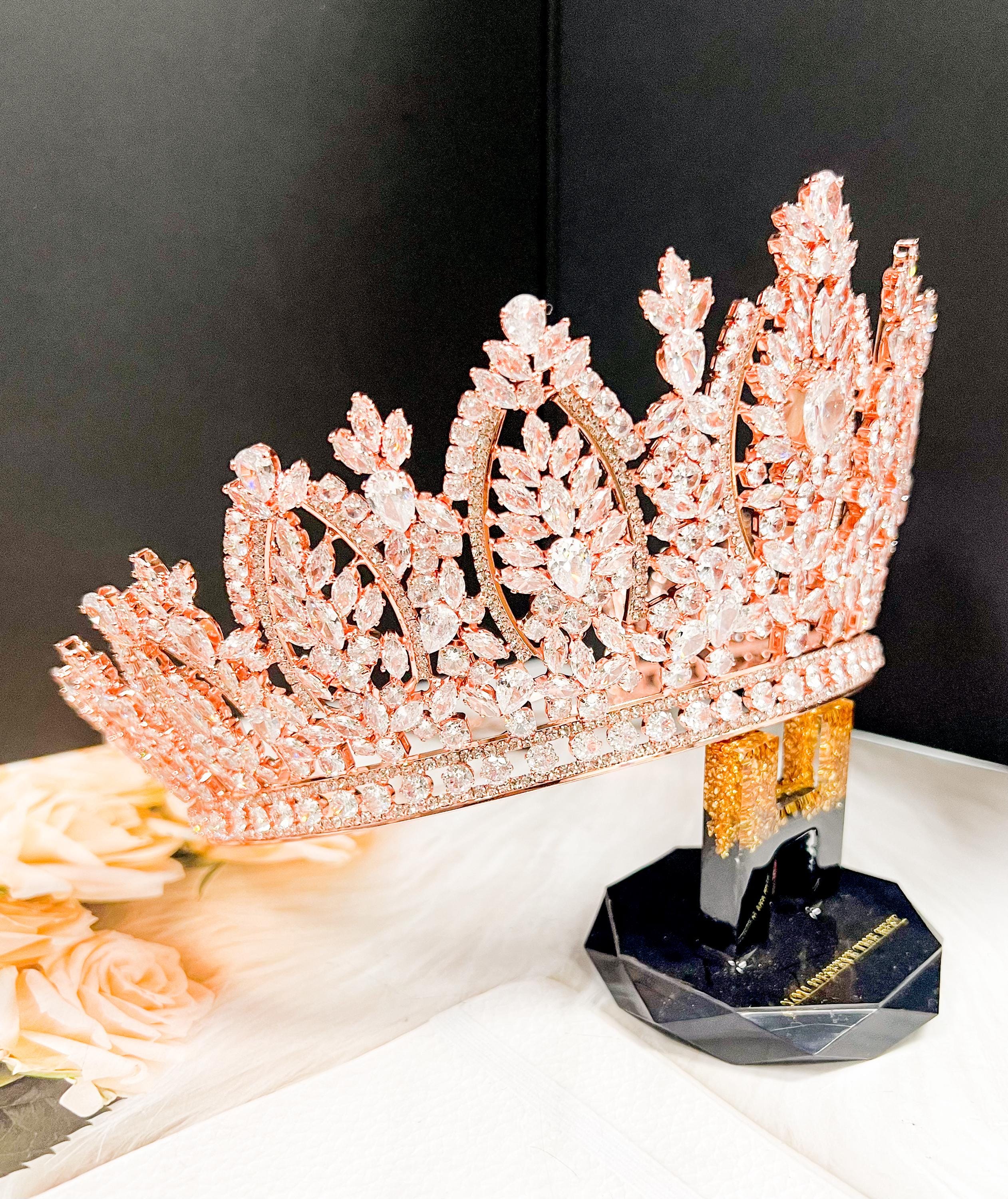 Rose Gold Cubic Zirconia Tiara, Crystal Wedding Crown for 